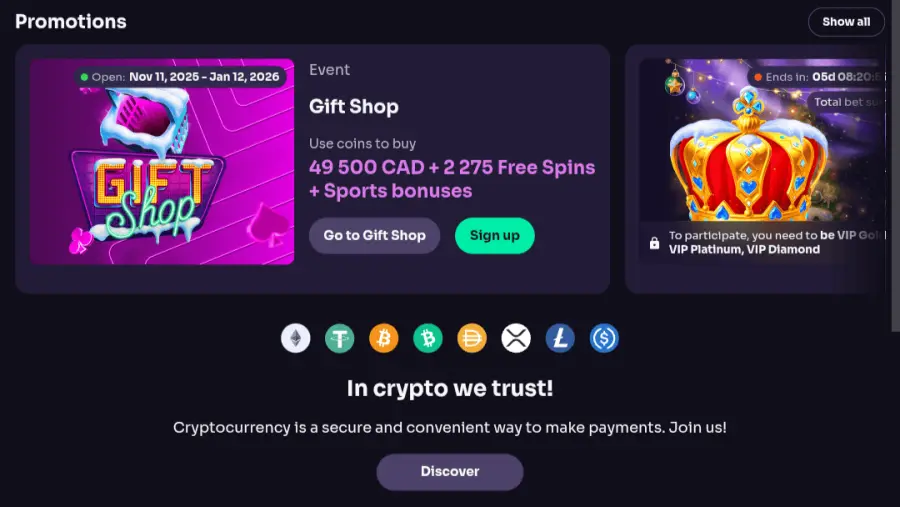 Spirit Casino Interface